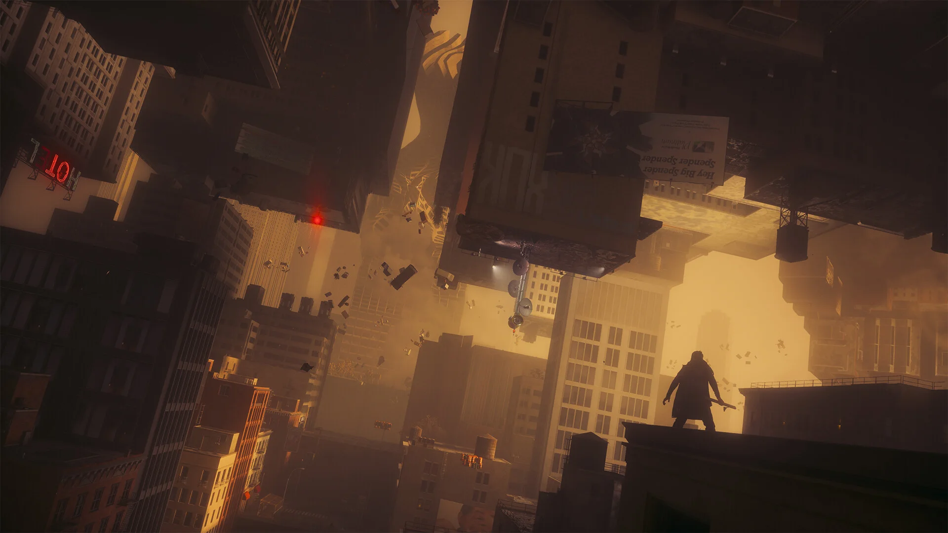 Distorted city geometry in an official CONTROL Resonant screenshot